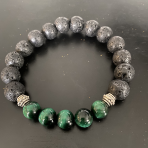 Green Tiger Eye & Black Lava Beads
