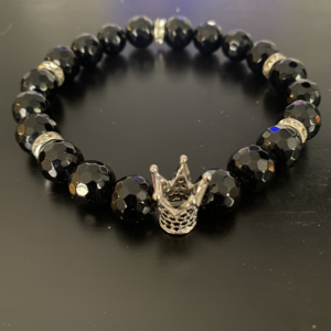 Diamond-Cut Black Onyx w/ Bling diamond sytle Crown Charm