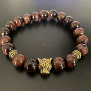 Red Tiger Eye with Brass Leopard head charm